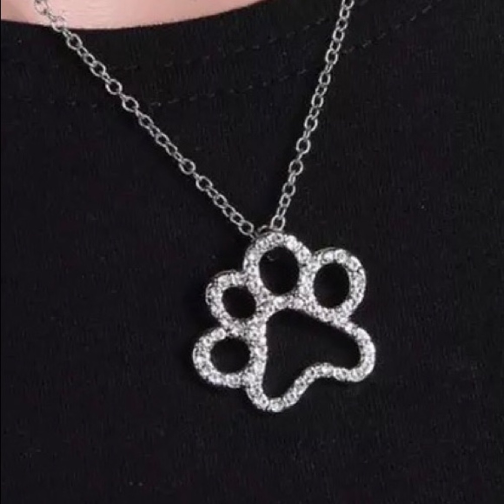 RHINESTONE  PET PAW PRINT PENDANT NECKLACE